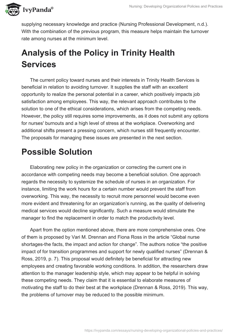 Nursing: Developing Organizational Policies and Practices. Page 3