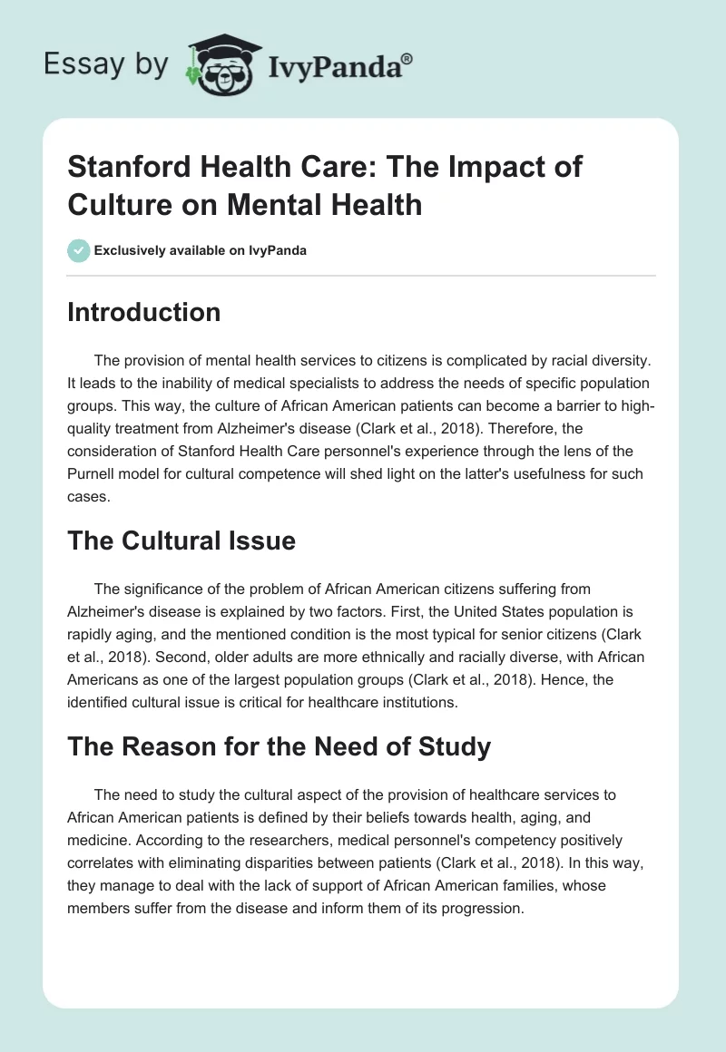 Stanford Health Care: The Impact of Culture on Mental Health. Page 1