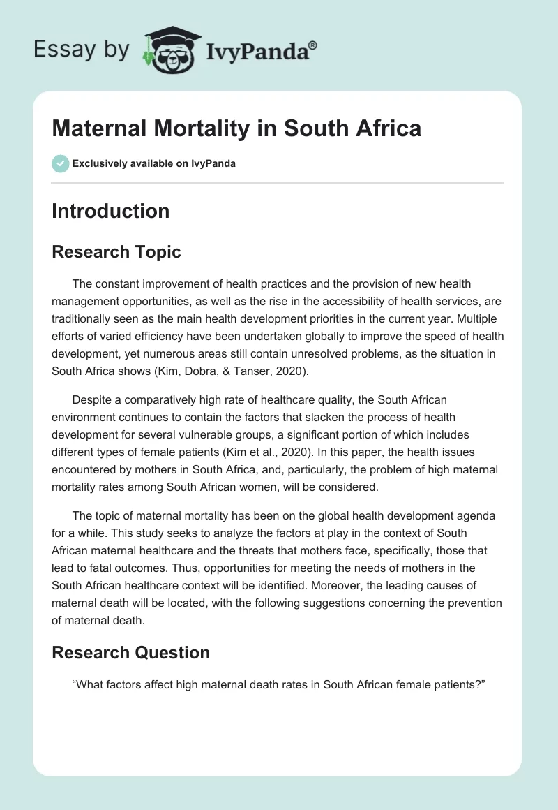 Maternal Mortality in South Africa. Page 1