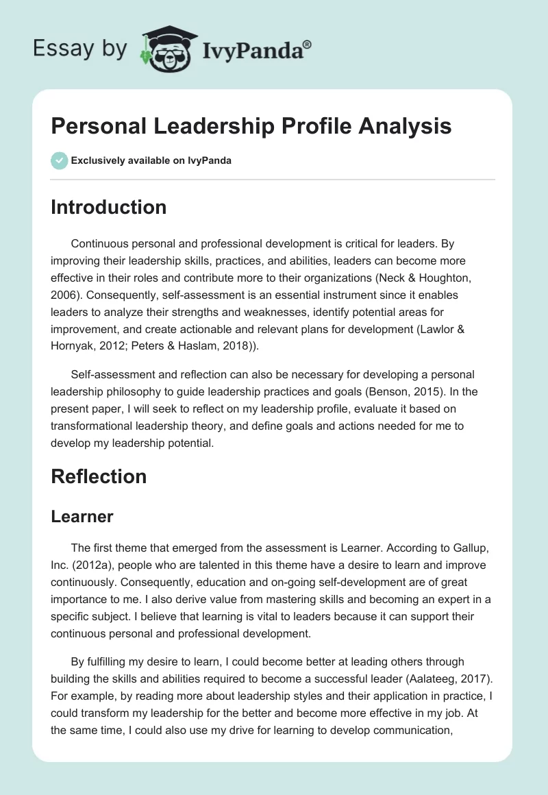 Personal Leadership Profile Analysis. Page 1
