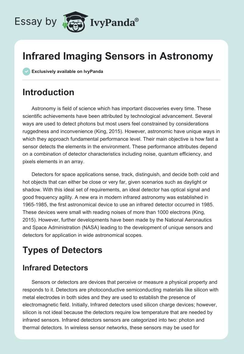 Infrared Imaging Sensors in Astronomy. Page 1