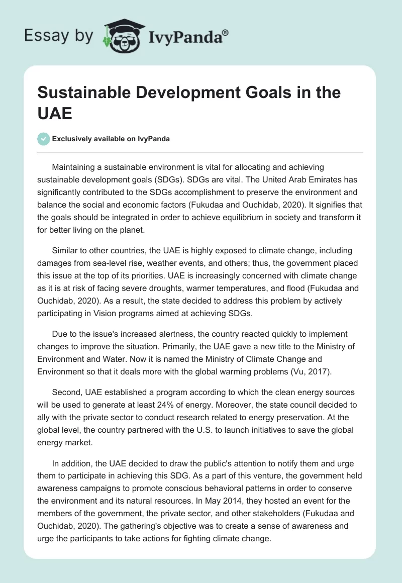 Sustainable Development Goals in the UAE. Page 1