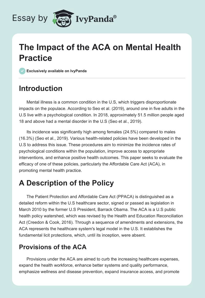 The Impact of the ACA on Mental Health Practice. Page 1