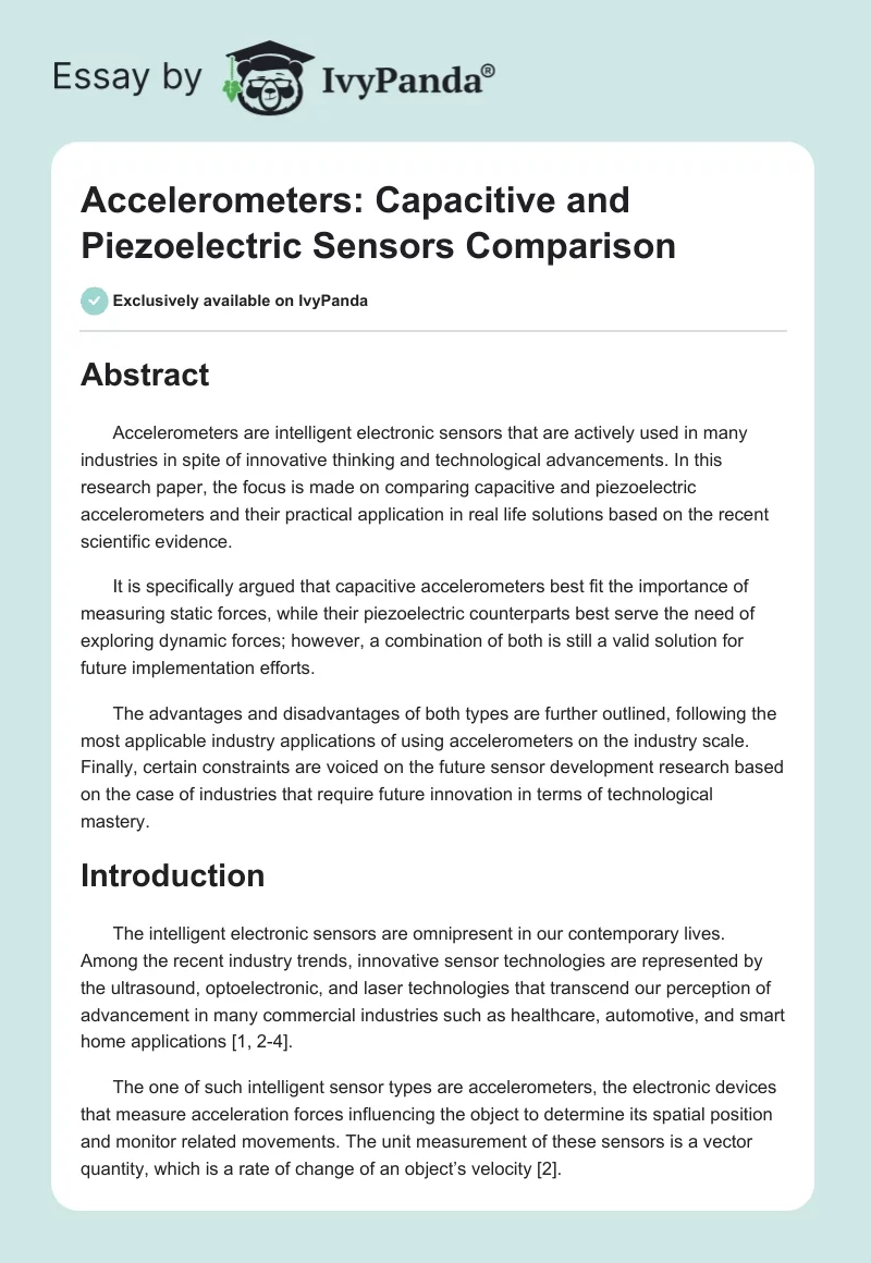 Accelerometers: Capacitive and Piezoelectric Sensors Comparison. Page 1