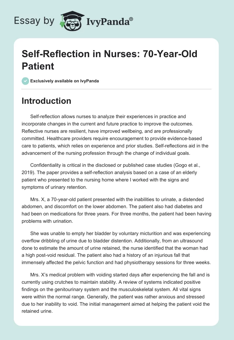 Self-Reflection in Nurses: 70-Year-Old Patient. Page 1