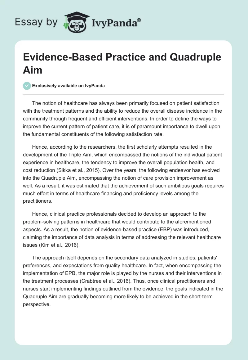 Evidence-Based Practice and Quadruple Aim. Page 1