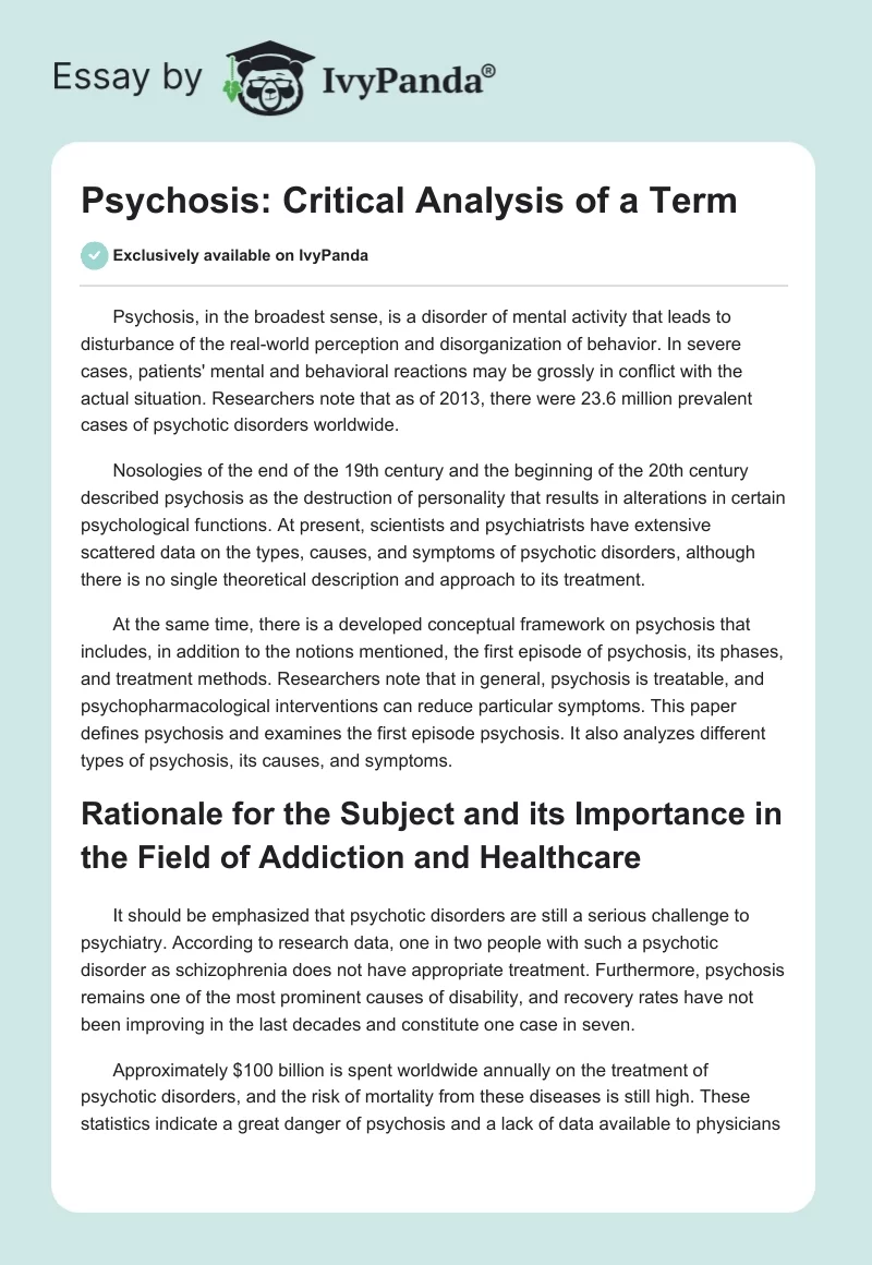 Psychosis: Critical Analysis of a Term. Page 1