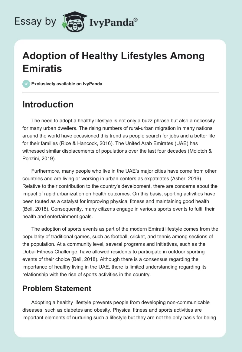 Adoption of Healthy Lifestyles Among Emiratis. Page 1