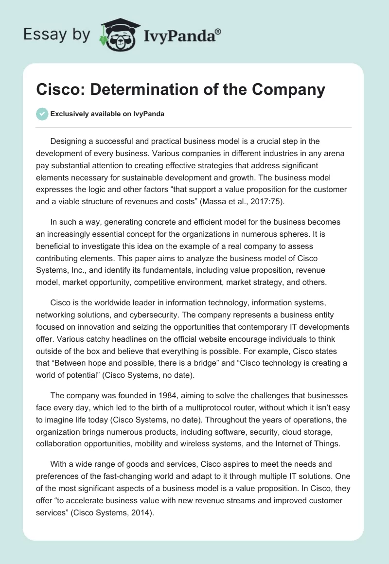 Cisco: Determination of the Company. Page 1