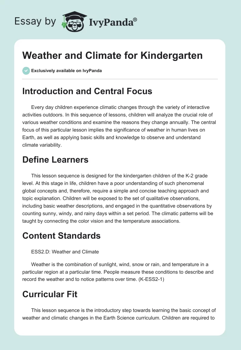 Weather and Climate for Kindergarten. Page 1