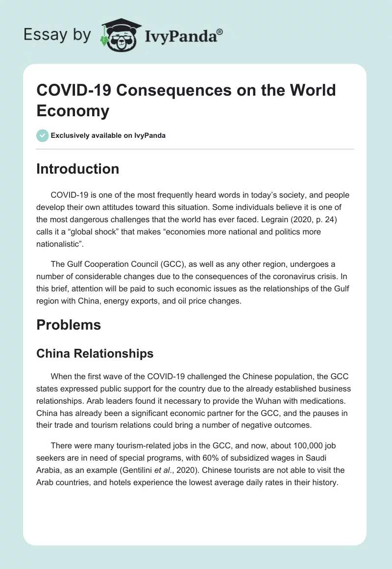 COVID-19 Consequences on the World Economy. Page 1
