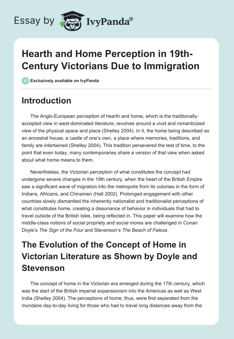 Hearth and Home Perception in 19th-Century Victorians Due to Immigration. Page 1