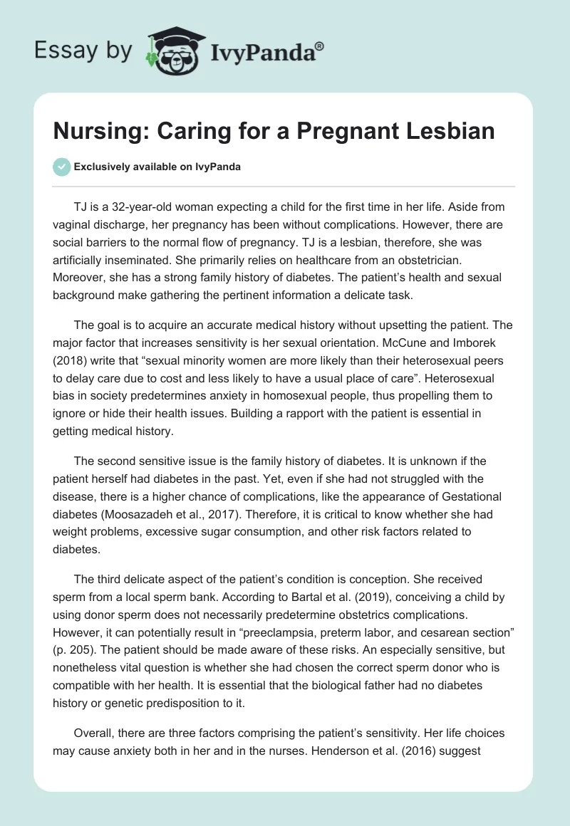 Nursing: Caring for a Pregnant Lesbian. Page 1