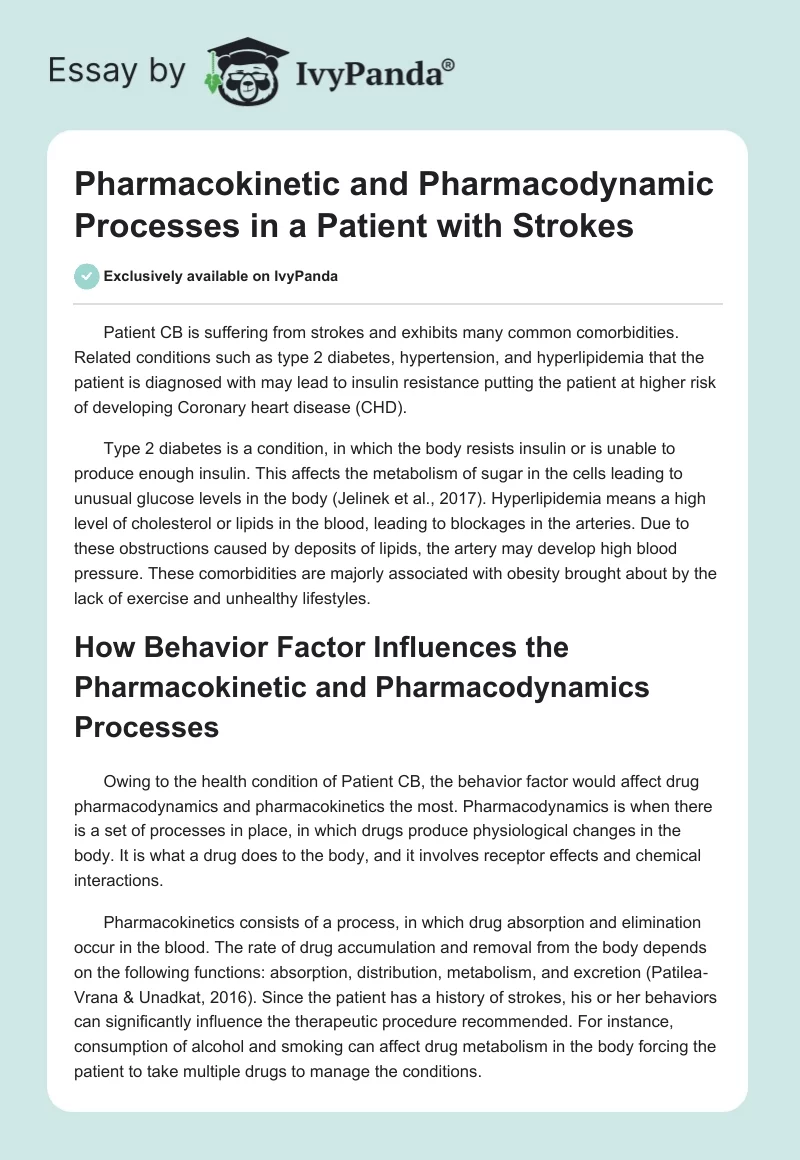 Pharmacokinetic and Pharmacodynamic Processes in a Patient with Strokes. Page 1