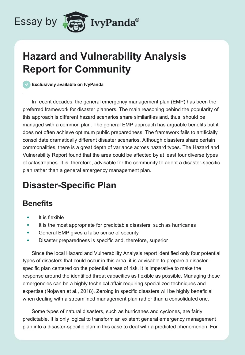 Hazard and Vulnerability Analysis Report for Community. Page 1