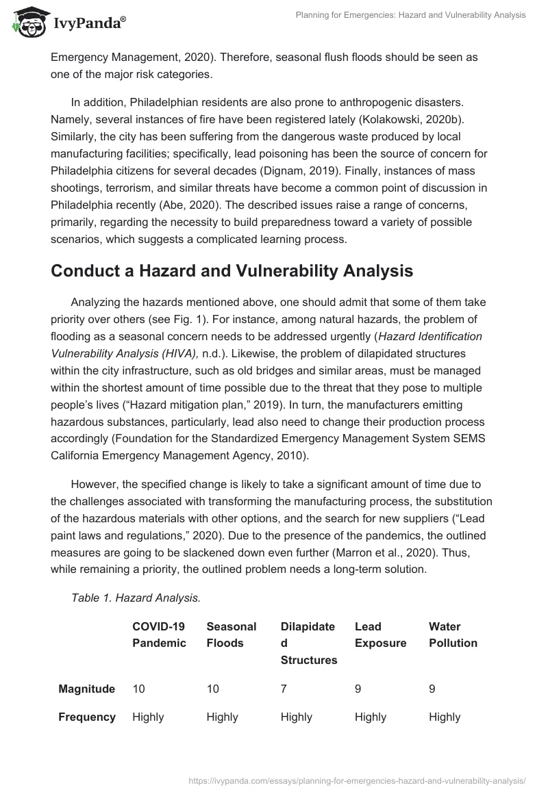 Planning for Emergencies: Hazard and Vulnerability Analysis. Page 2