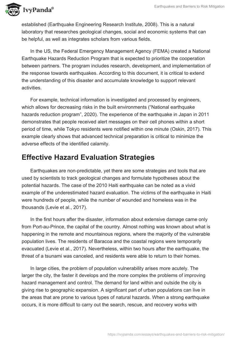 Earthquakes and Barriers to Risk Mitigation. Page 2