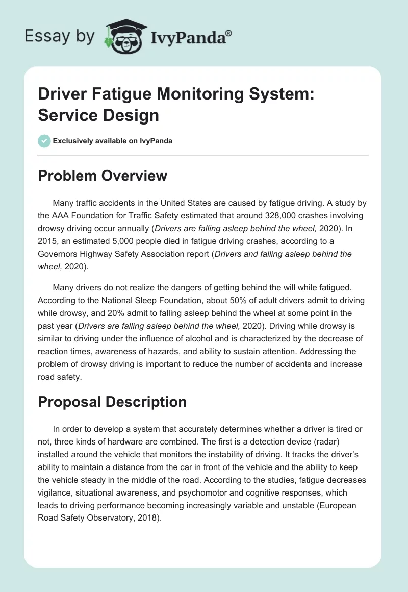 Driver Fatigue Monitoring System: Service Design. Page 1