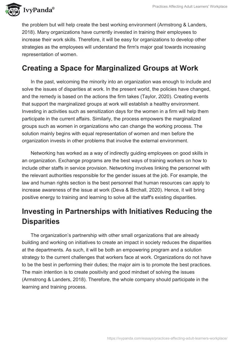 Practices Affecting Adult Learners' Workplace. Page 4