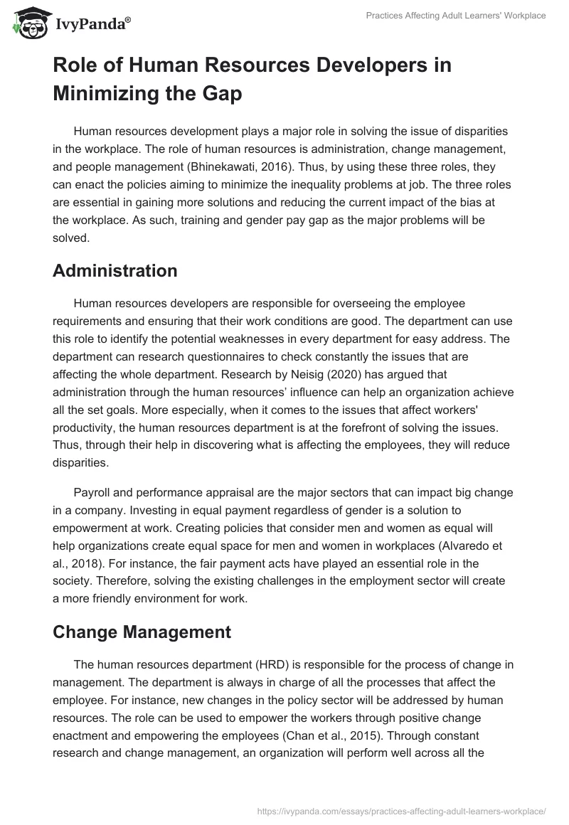 Practices Affecting Adult Learners' Workplace. Page 5