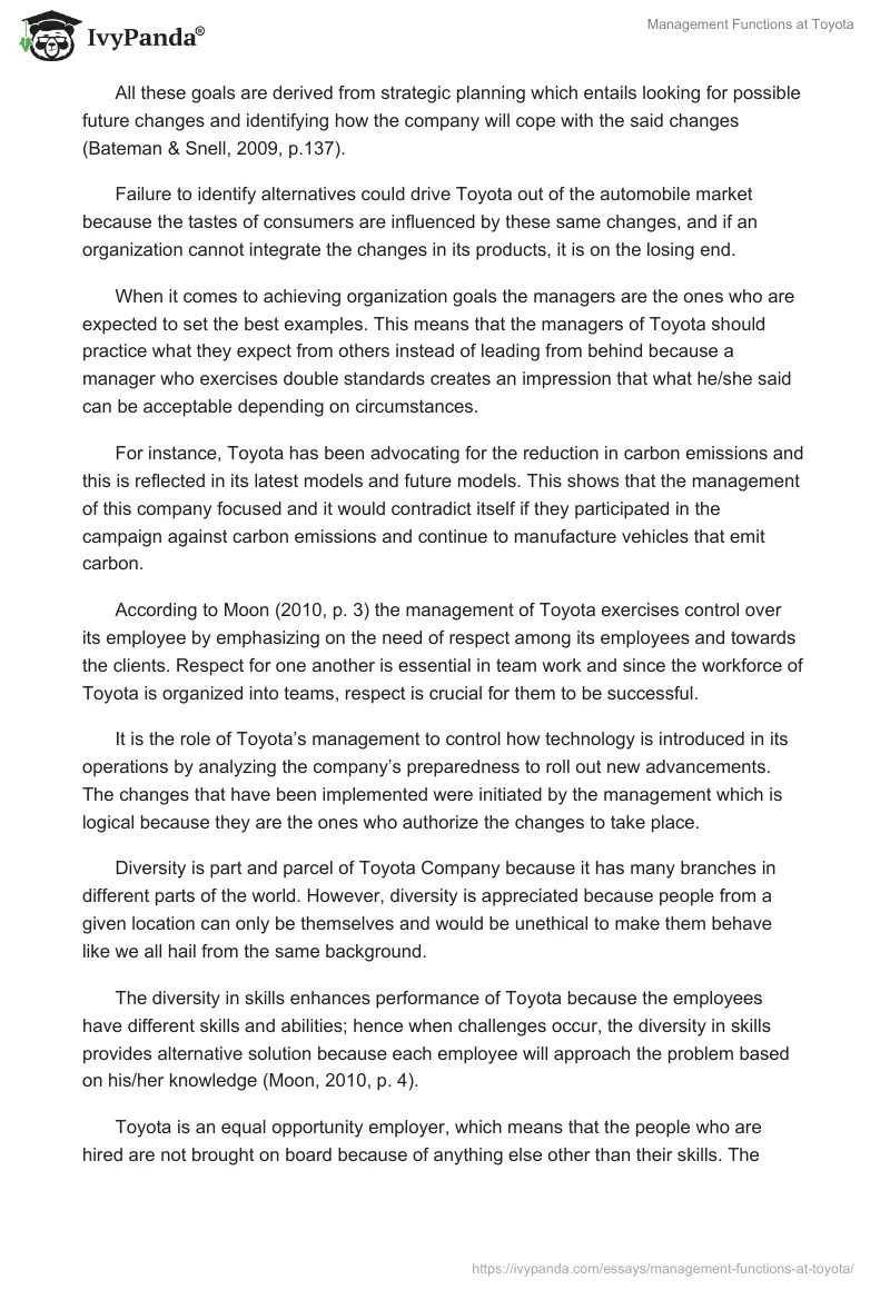 Management Functions at Toyota. Page 2