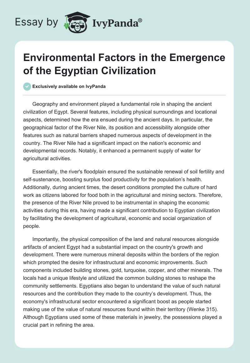 Environmental Factors in the Emergence of the Egyptian Civilization. Page 1