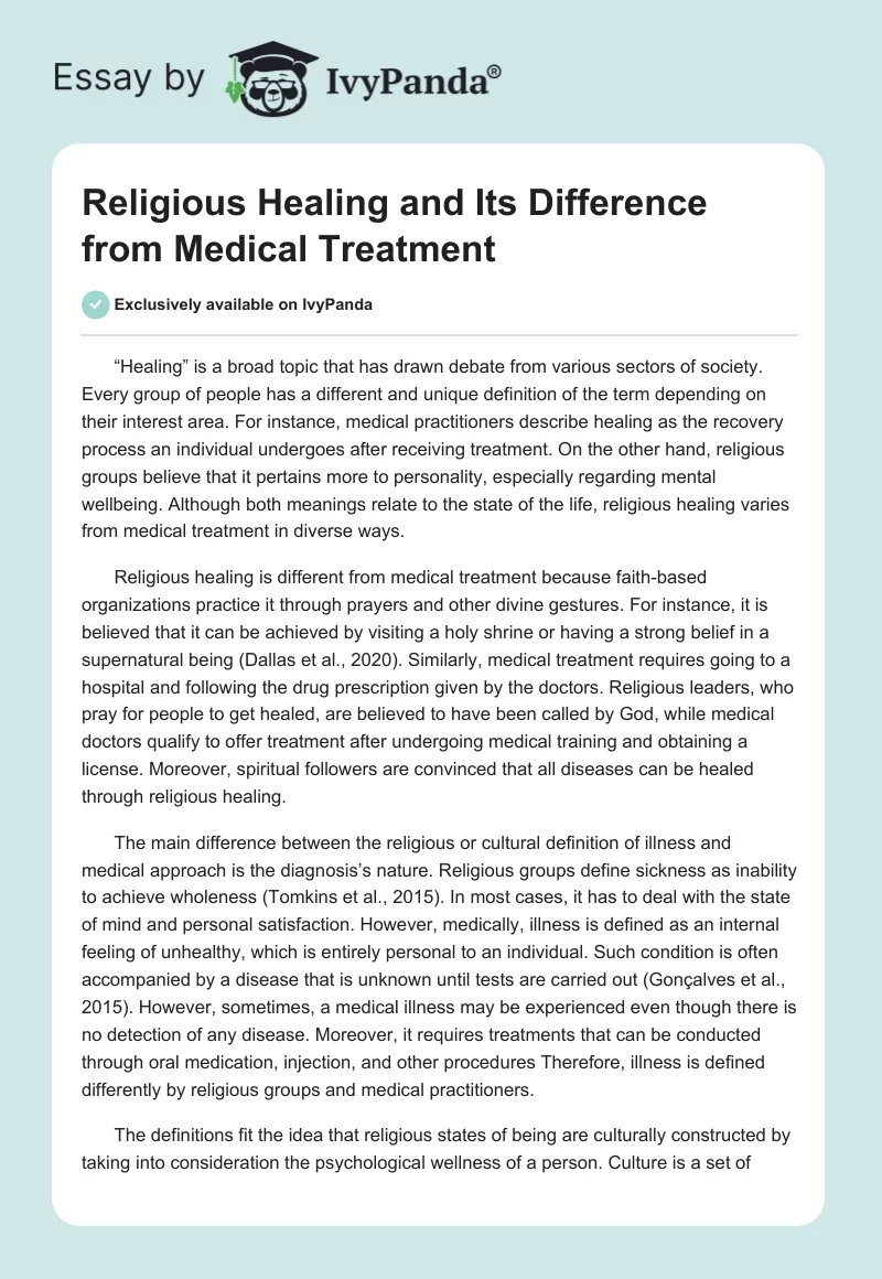Religious Healing and Its Difference from Medical Treatment. Page 1