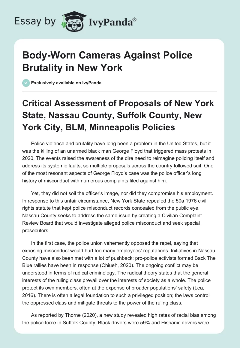 Body-Worn Cameras Against Police Brutality in New York. Page 1