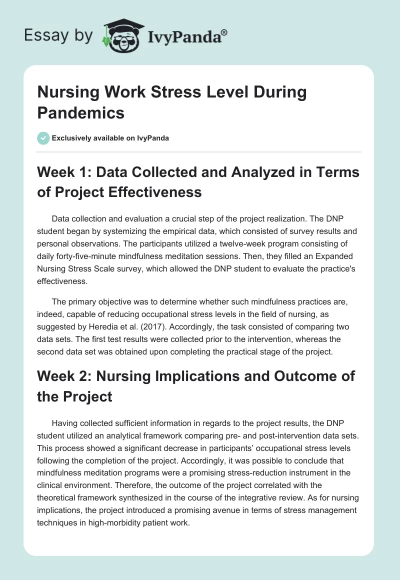 Nursing Work Stress Level During Pandemics. Page 1