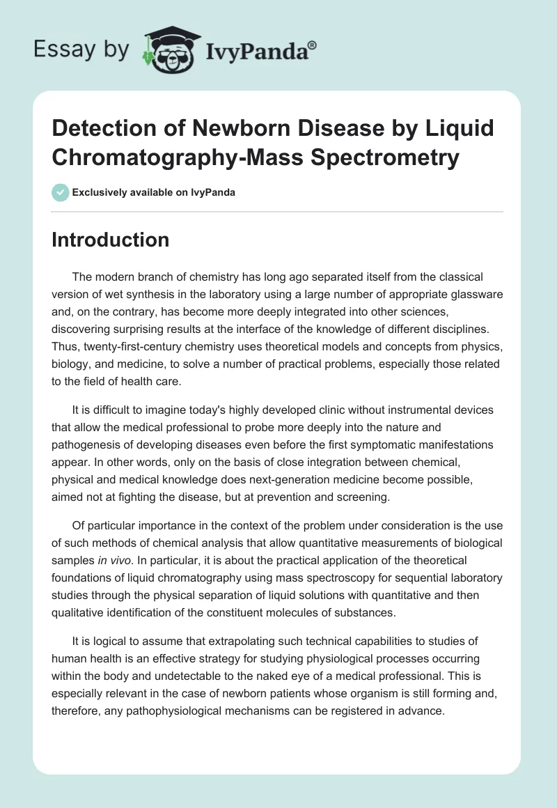 Detection of Newborn Disease by Liquid Chromatography-Mass Spectrometry. Page 1