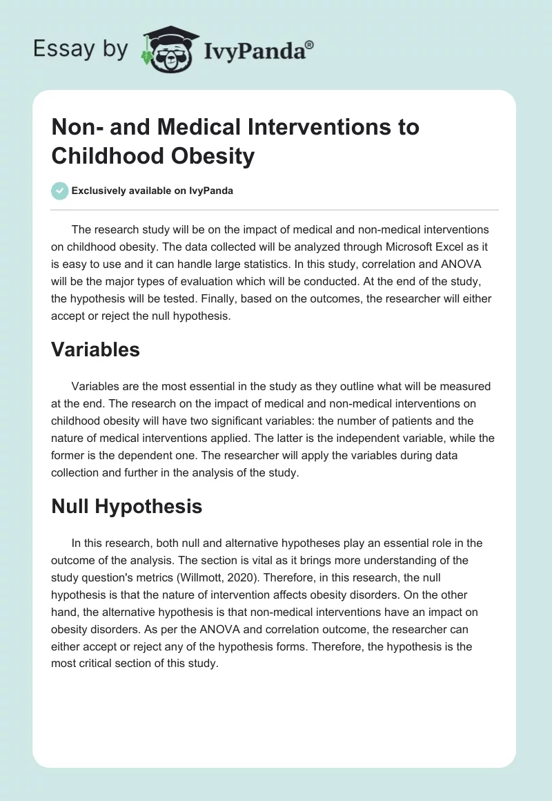 Non- and Medical Interventions to Childhood Obesity. Page 1