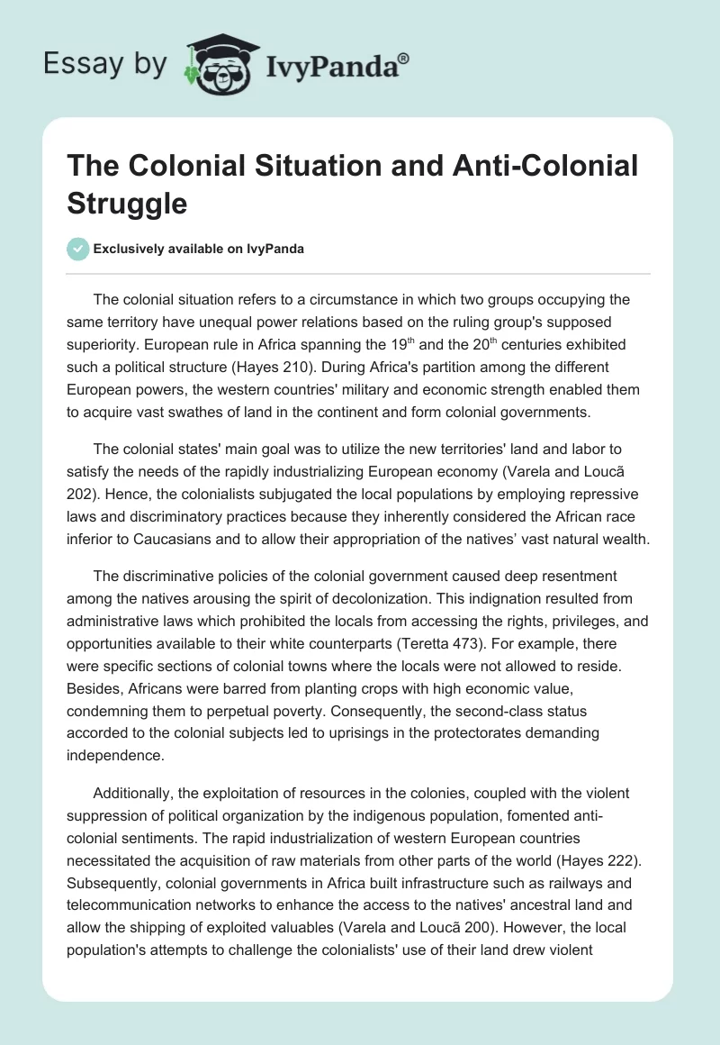 The Colonial Situation and Anti-Colonial Struggle. Page 1