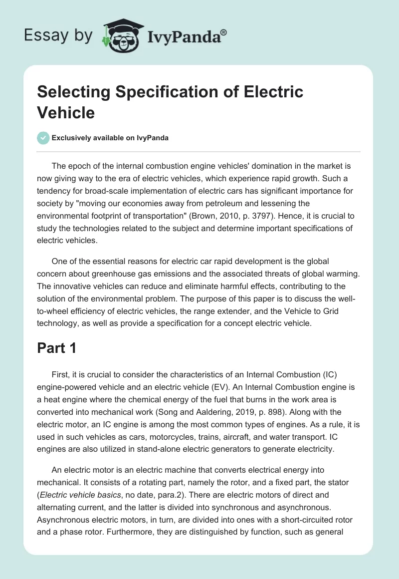 Selecting Specification of Electric Vehicle. Page 1