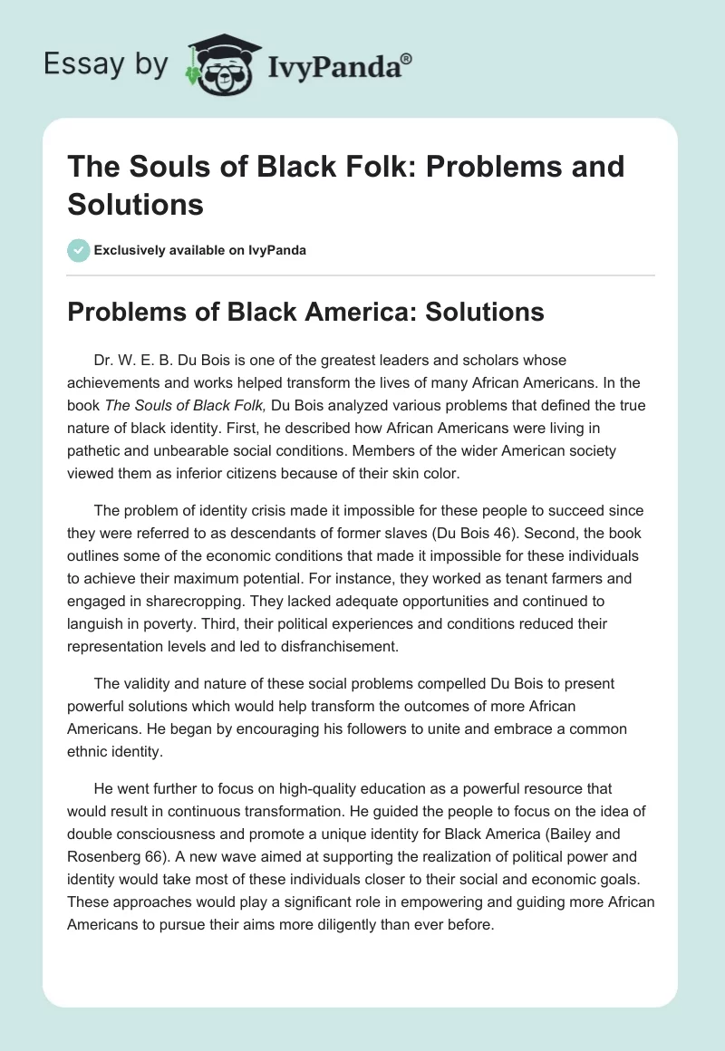 The Souls of Black Folk: Problems and Solutions. Page 1