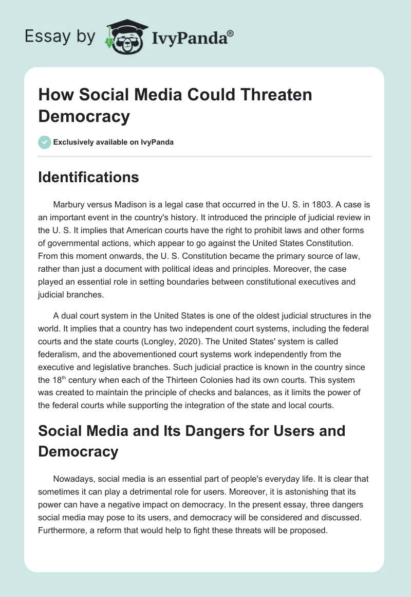 How Social Media Could Threaten Democracy. Page 1