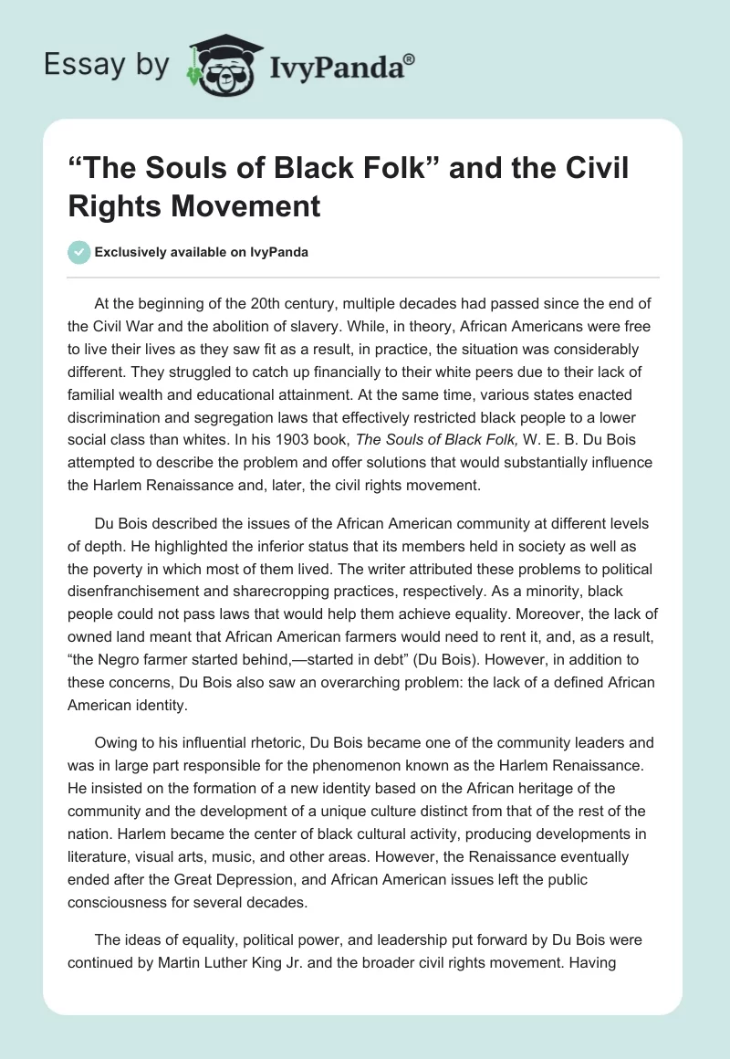 “The Souls of Black Folk” and the Civil Rights Movement. Page 1