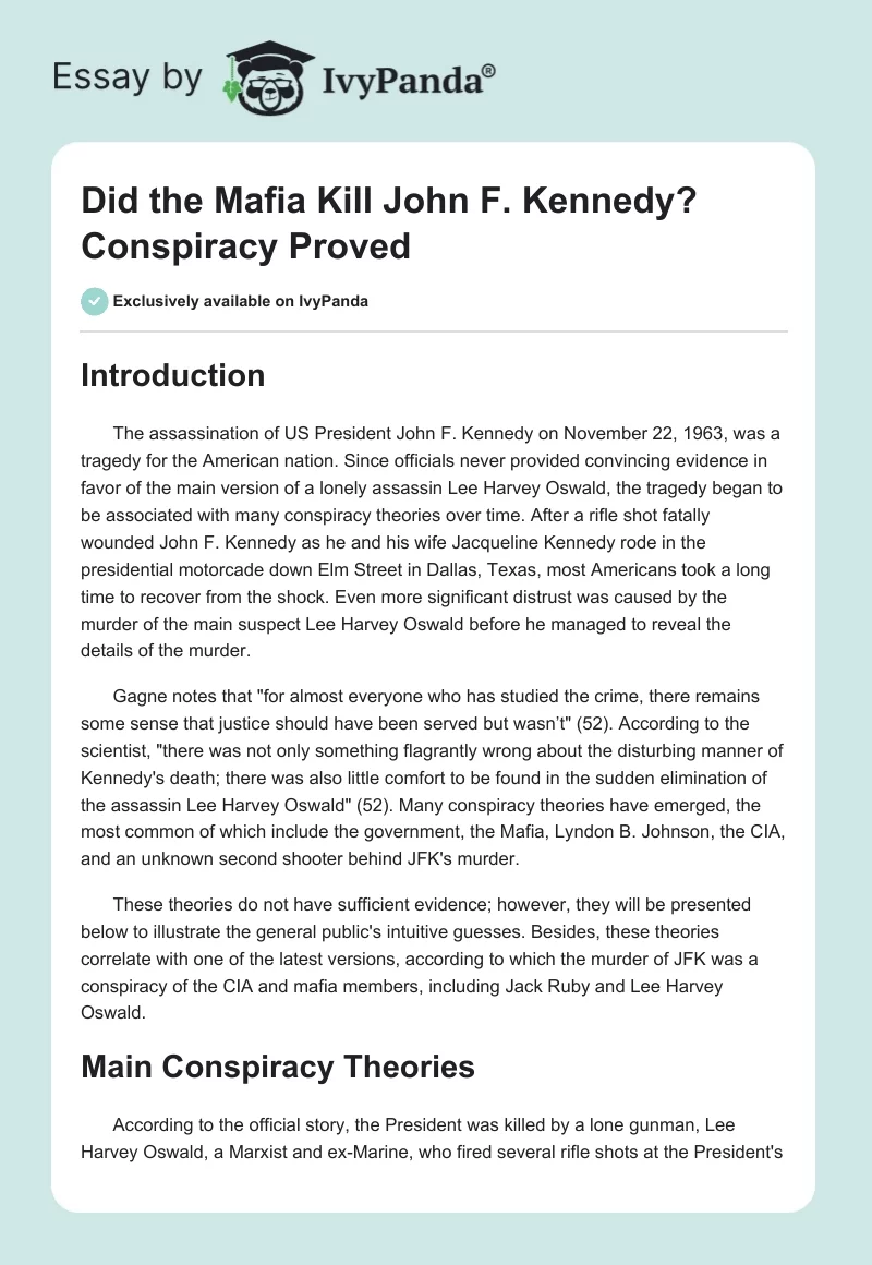 Did the Mafia Kill John F. Kennedy? Conspiracy Proved. Page 1
