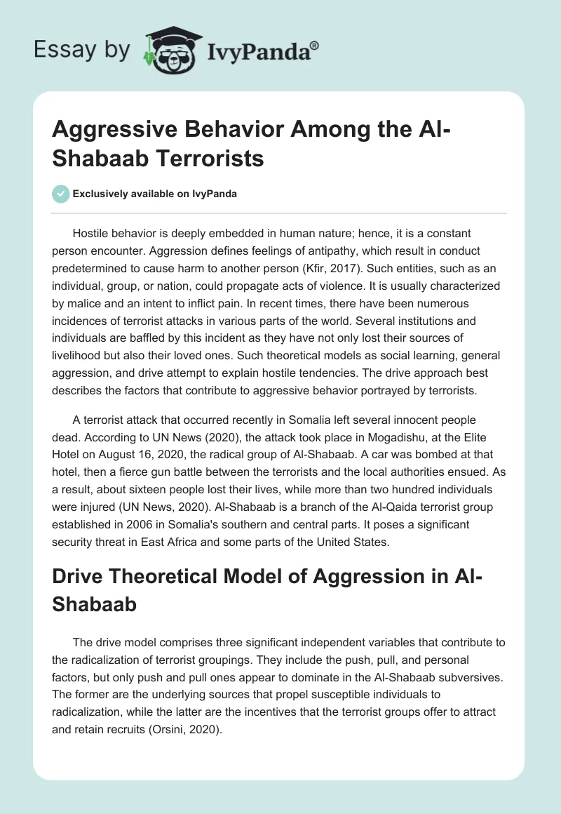 Aggressive Behavior Among the Al-Shabaab Terrorists. Page 1