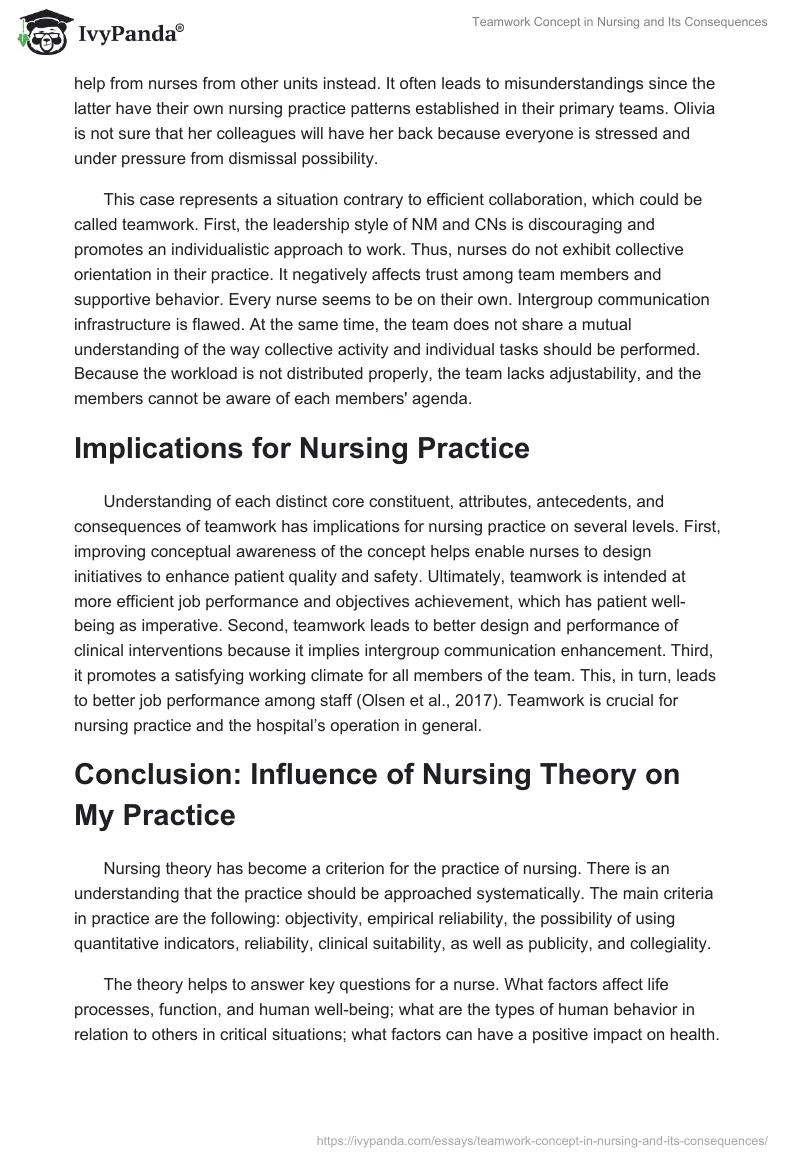 Teamwork Concept in Nursing and Its Consequences. Page 5
