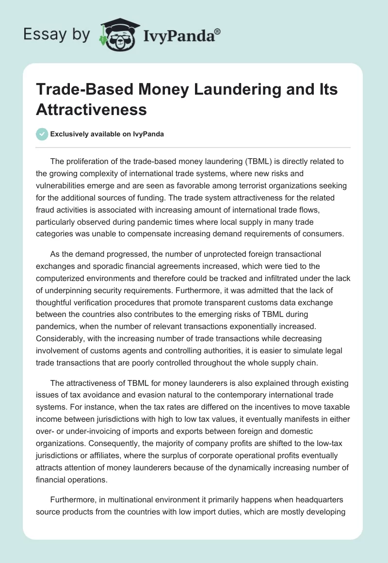 Trade-Based Money Laundering and Its Attractiveness. Page 1
