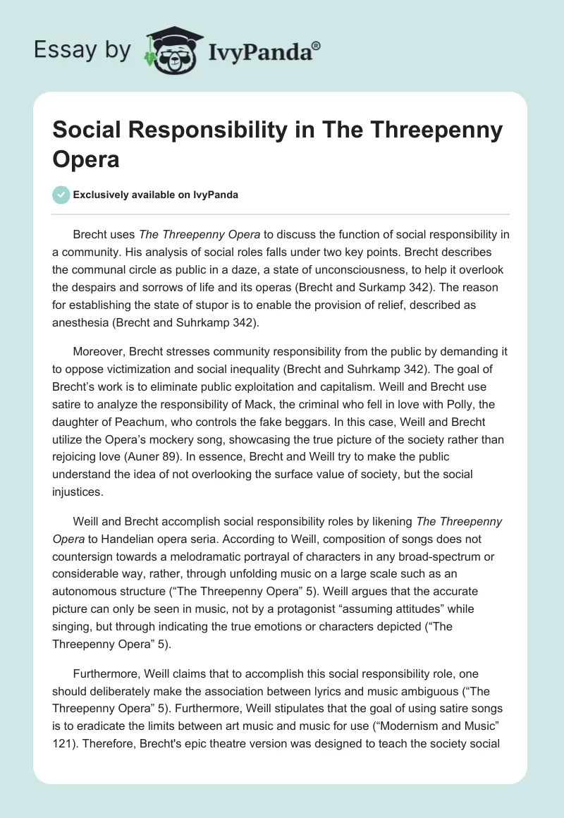 Social Responsibility in The Threepenny Opera. Page 1