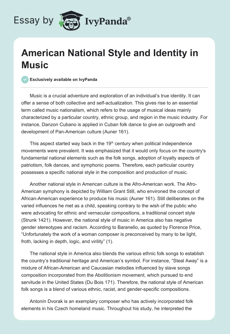 American National Style and Identity in Music. Page 1
