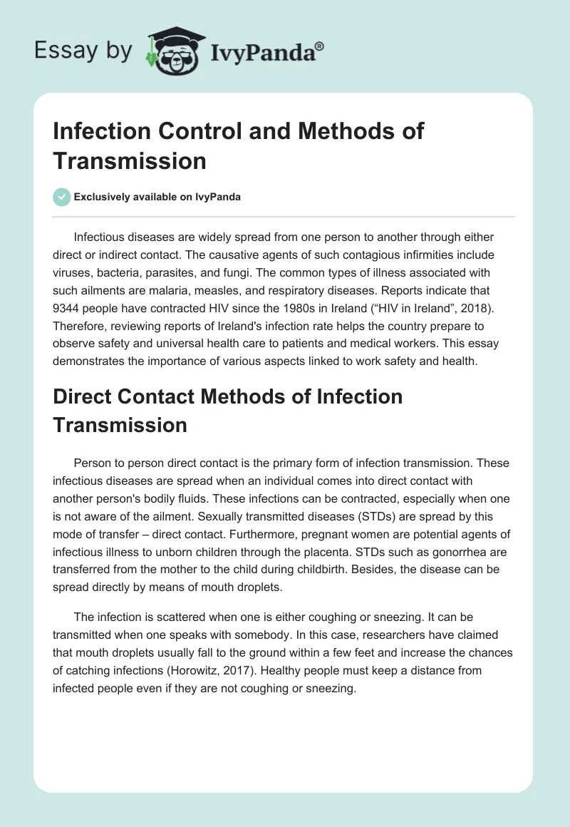 Infection Control and Methods of Transmission. Page 1