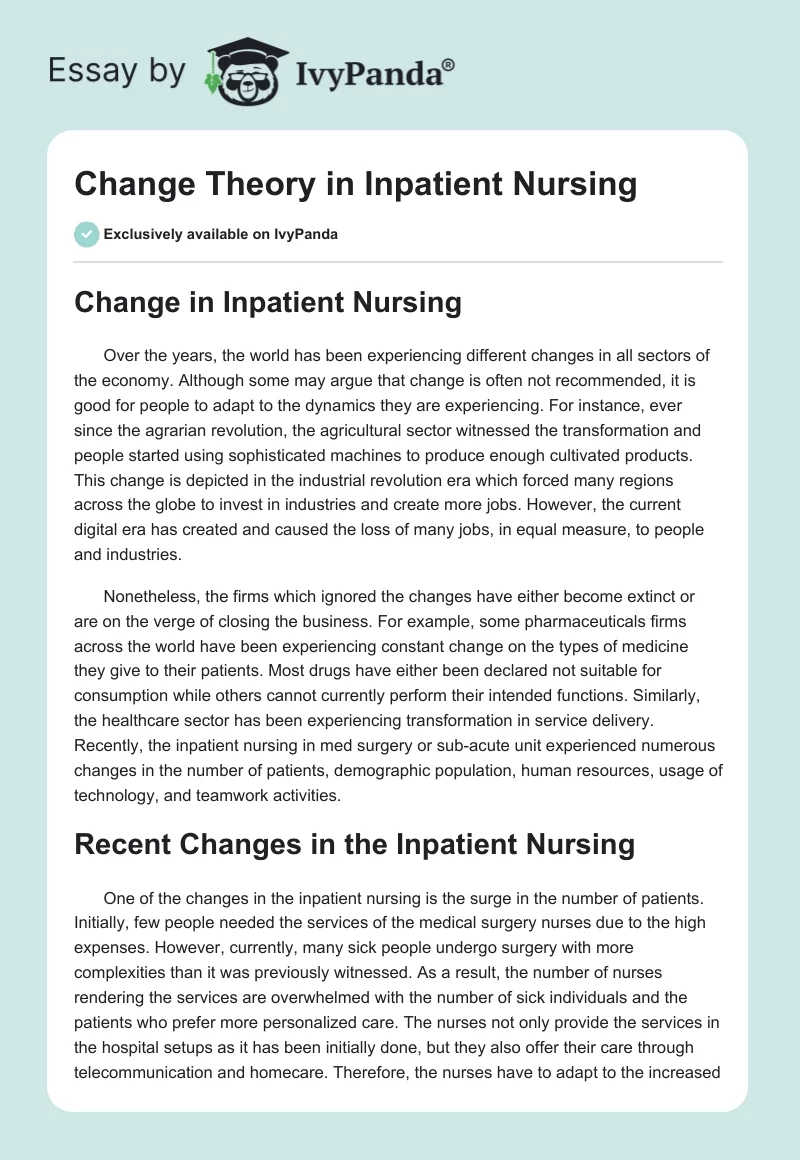 Change Theory in Inpatient Nursing. Page 1