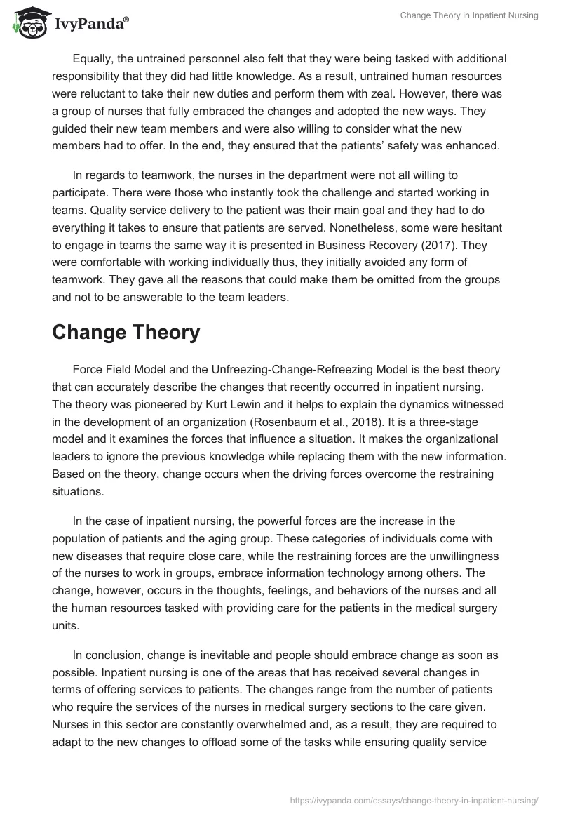 Change Theory in Inpatient Nursing. Page 4