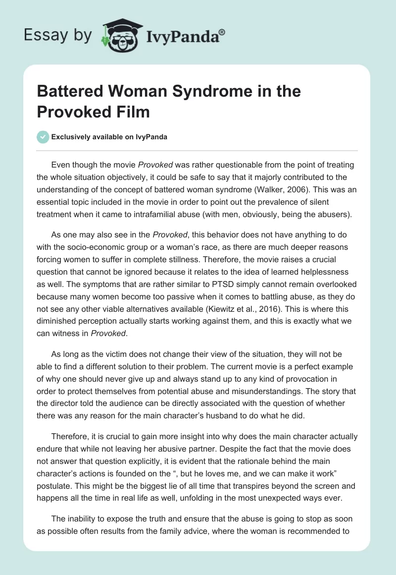 Battered Woman Syndrome in the Provoked Film. Page 1