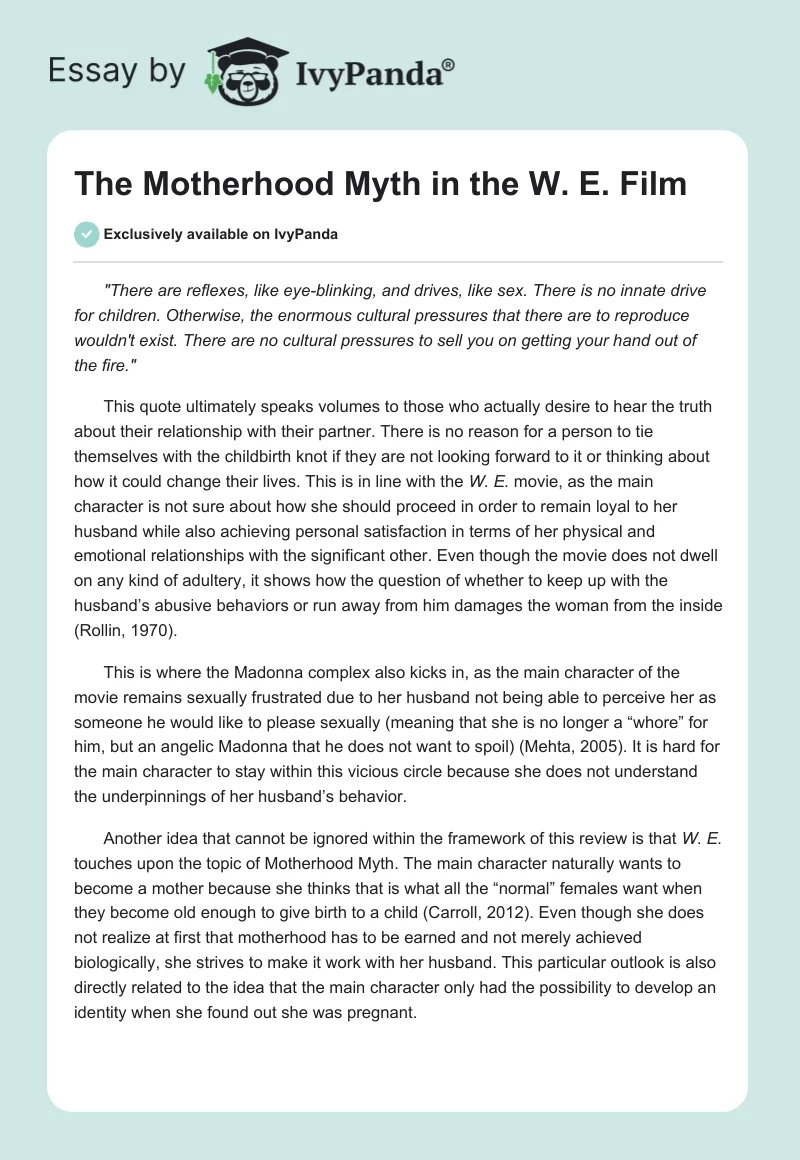 The Motherhood Myth in the W. E. Film. Page 1