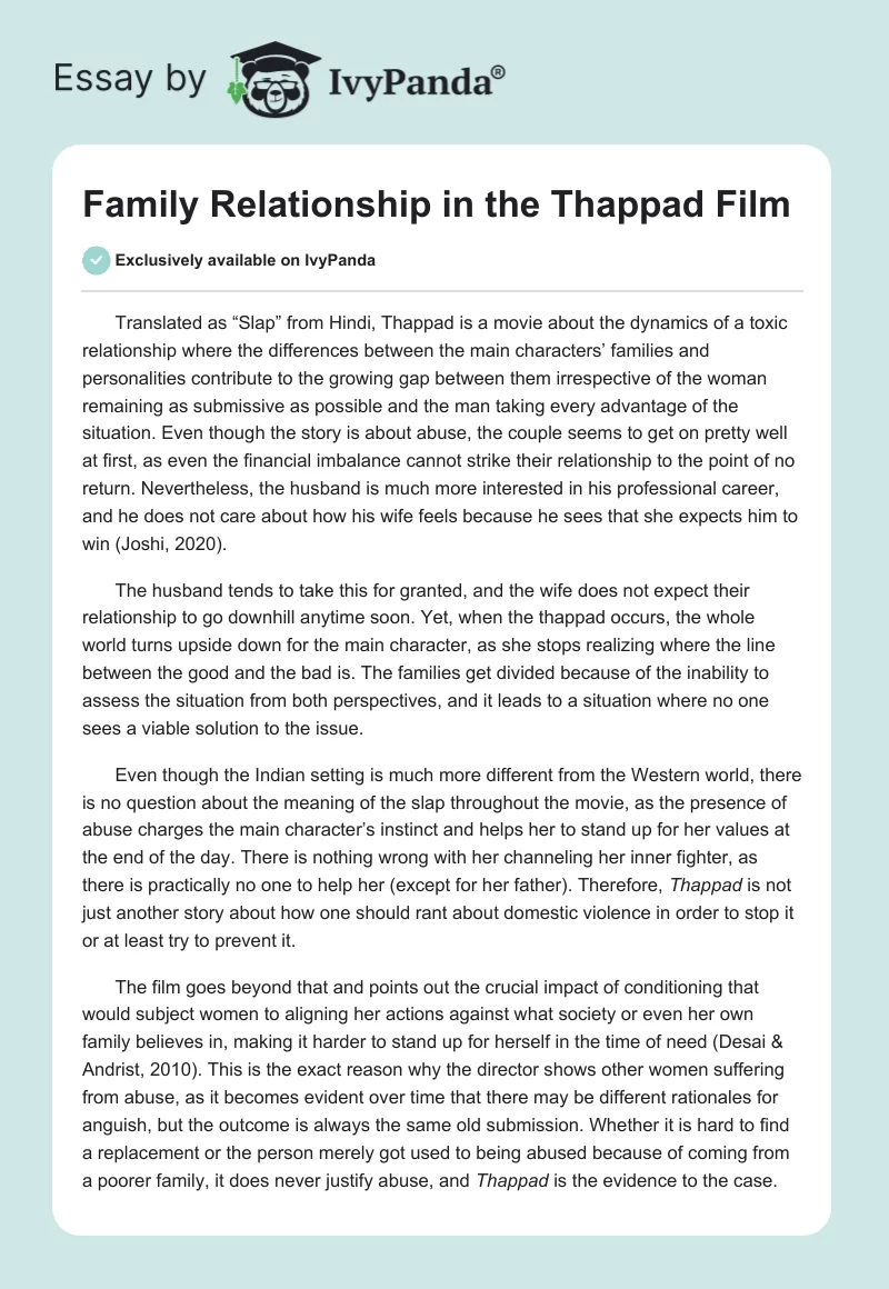 Family Relationship in the Thappad Film. Page 1