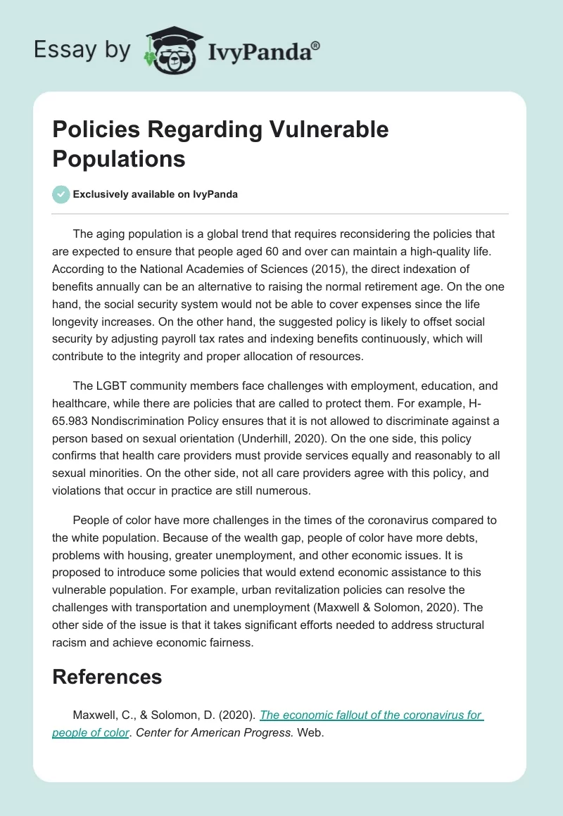 Policies Regarding Vulnerable Populations. Page 1