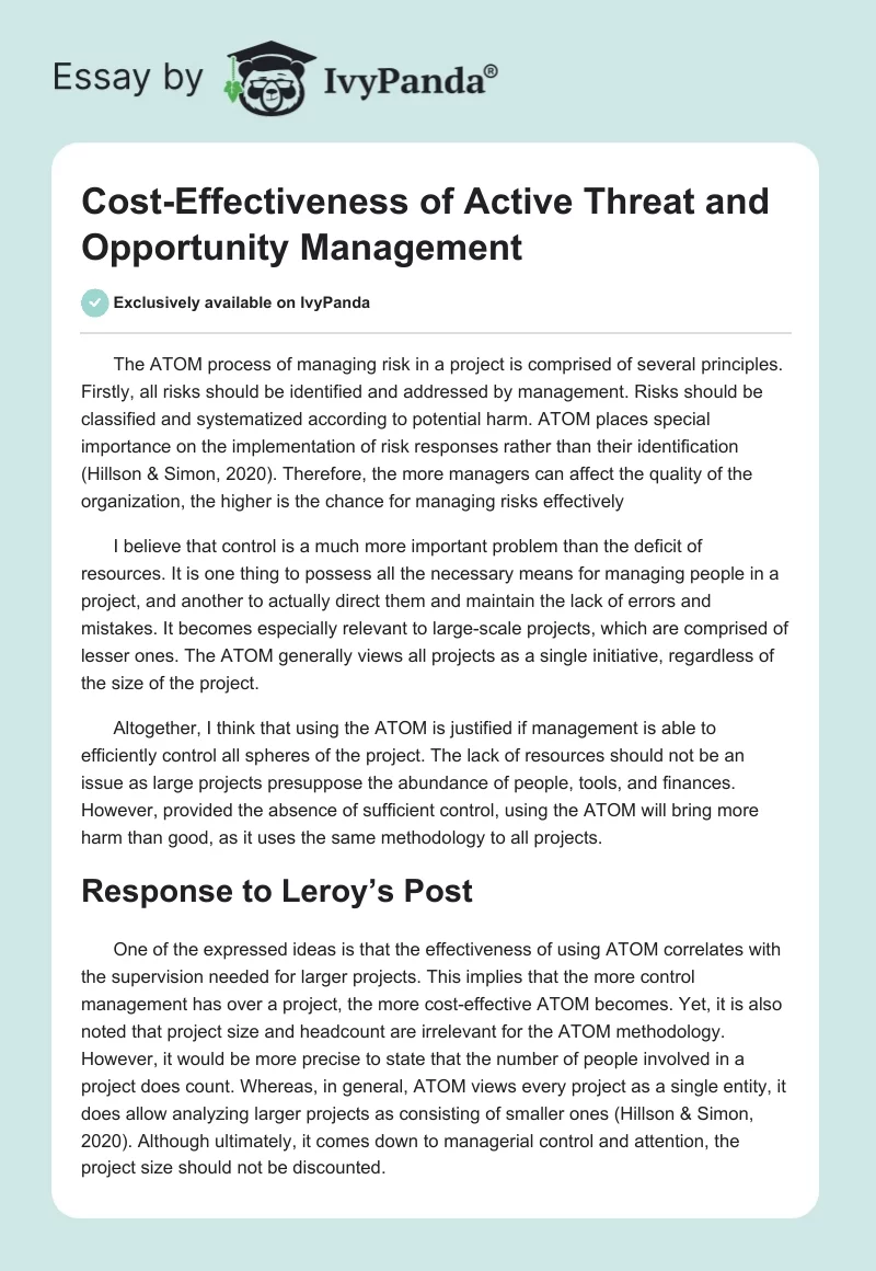Cost-Effectiveness of Active Threat and Opportunity Management. Page 1